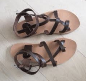 Leather Flat Sandals - Persian Style Dark Brown