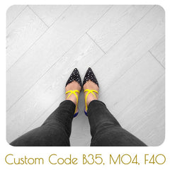 Fitting/ display Sample - Printed dots, blue and yellow pointy pumps, size 37.5