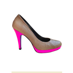Fitting/ display Sample - Beige snake and neon pink platform pumps, size 37.5