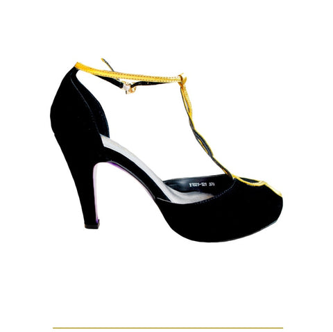 Fitting/ display Sample - Gold and black peep toe platform Sandals, size 37.5