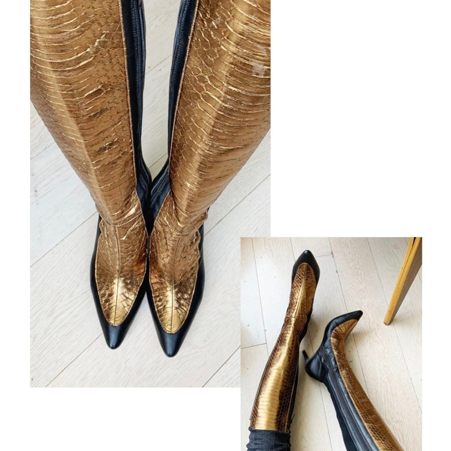 Sample - Golden snake and Black leather high Boots, size 39 (Grade A)