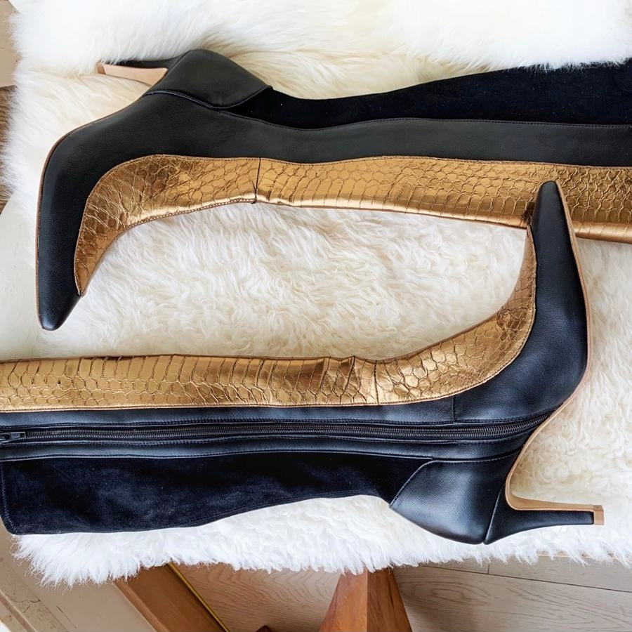 Sample - Golden snake and Black leather high Boots, size 39 (Grade A)