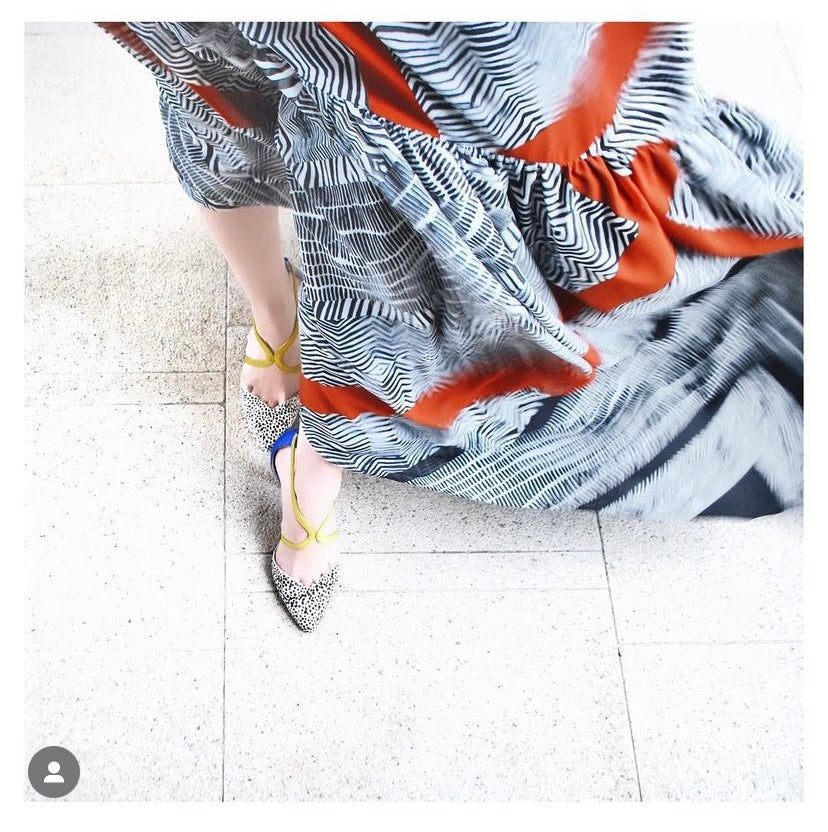 Fitting/ display Sample - Printed hair, blue and yellow pointy pumps, size 38 (Grade A)