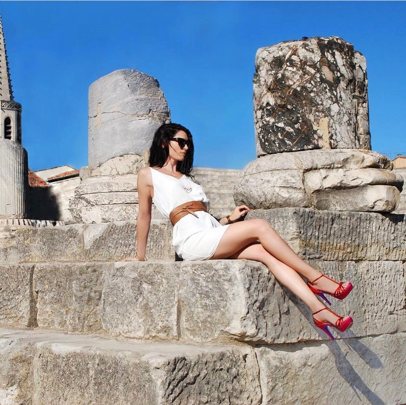 Summer Limited - Red & pink satin strappy platform heels, size 37 (Grade B)