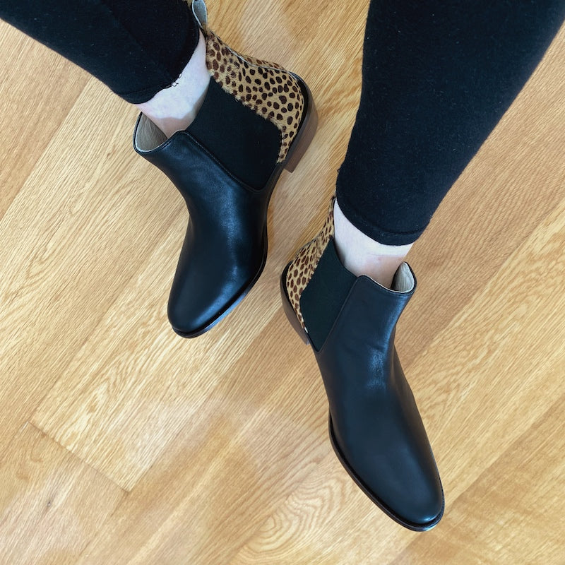 Winter Limited - Black and cheetah prints leather Boots, Sizes 37, 38, 39, 40 (New)