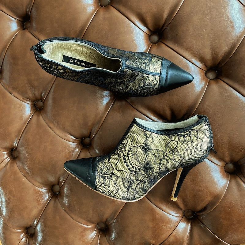 Fitting/ display Sample - Black lace and Gold leather ankle boot, size 38 (Grade B)