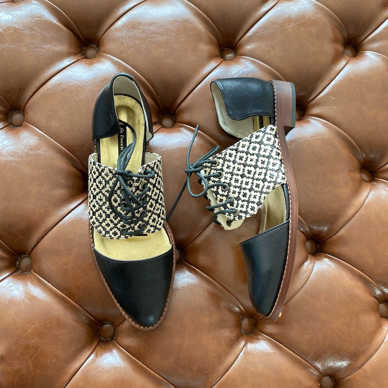 Winter Limited - Black and Rafia leather cut-out Derbys, Sizes 36, 39, 42 (New)