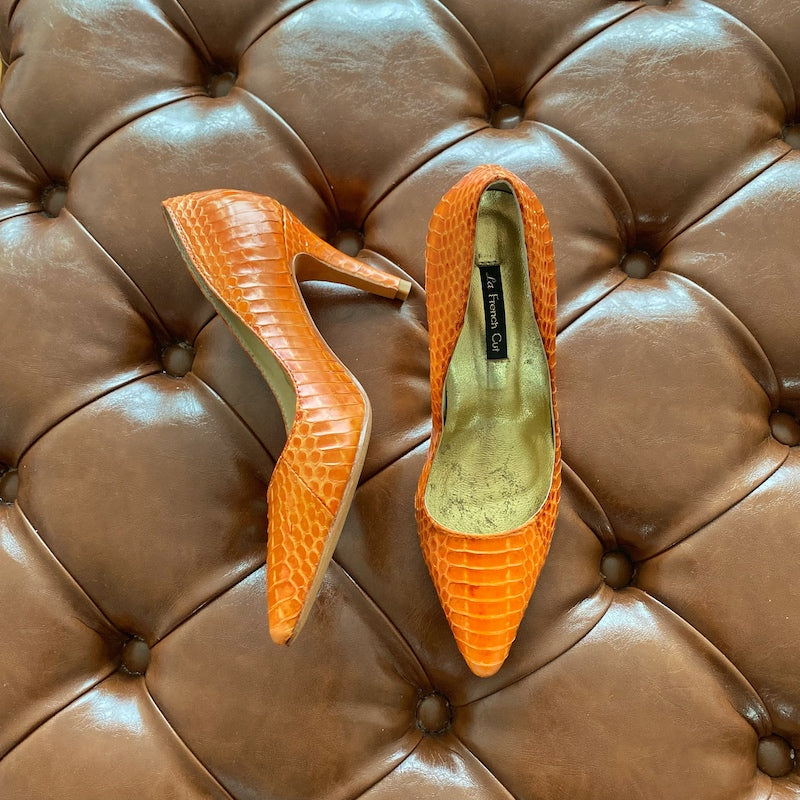 Fitting/ display Sample - Orange snake pointy Stiletto, size 35 (Grade B)