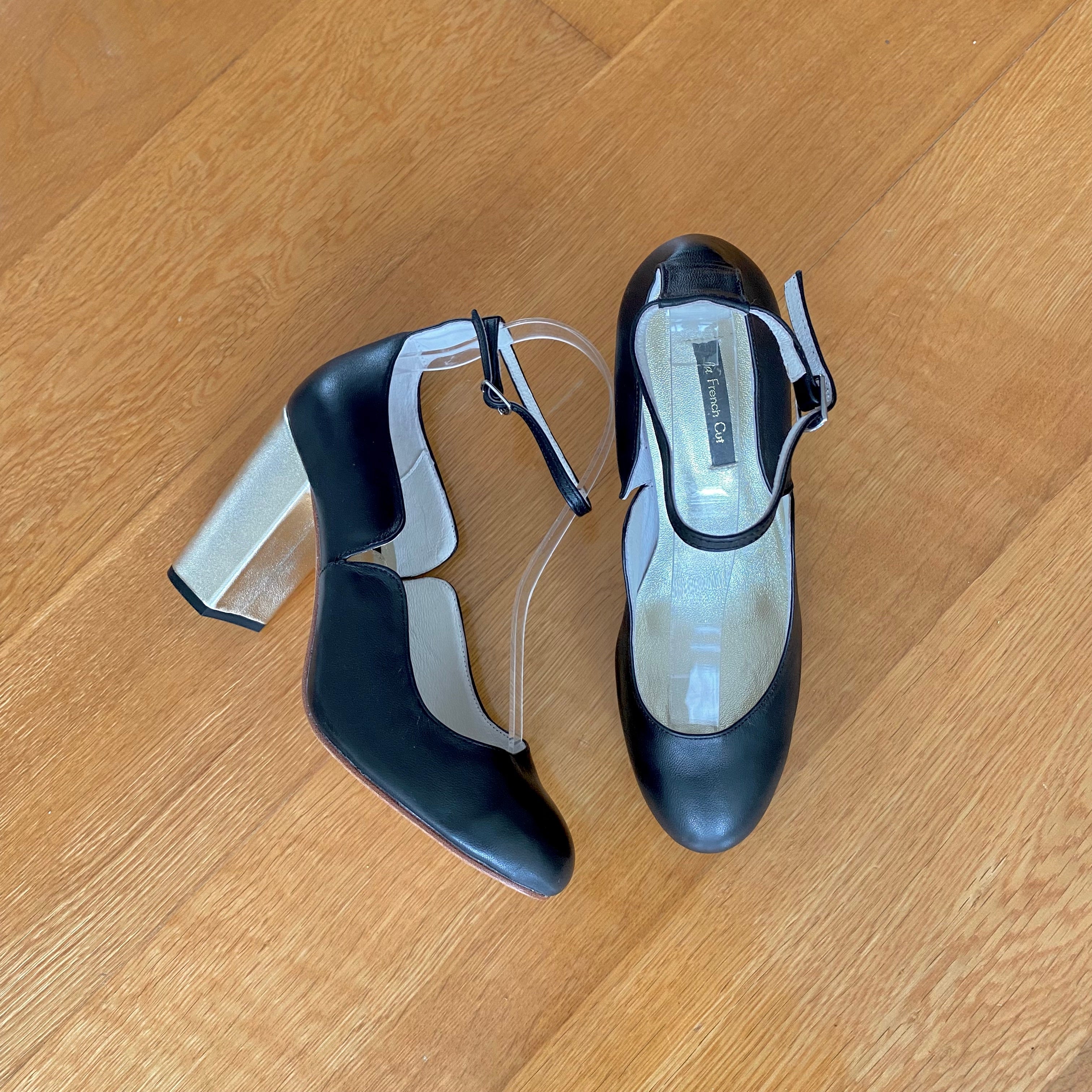 Sample - Black and Gold chunky heels Pumps, Size 37.5 (New)