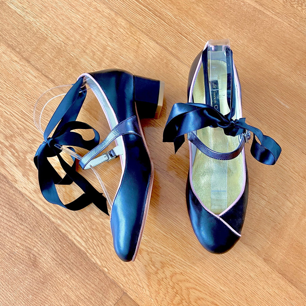 Sample - Black, Silver & baby pink chunky heels Ballerinas, size 37.5 (New)