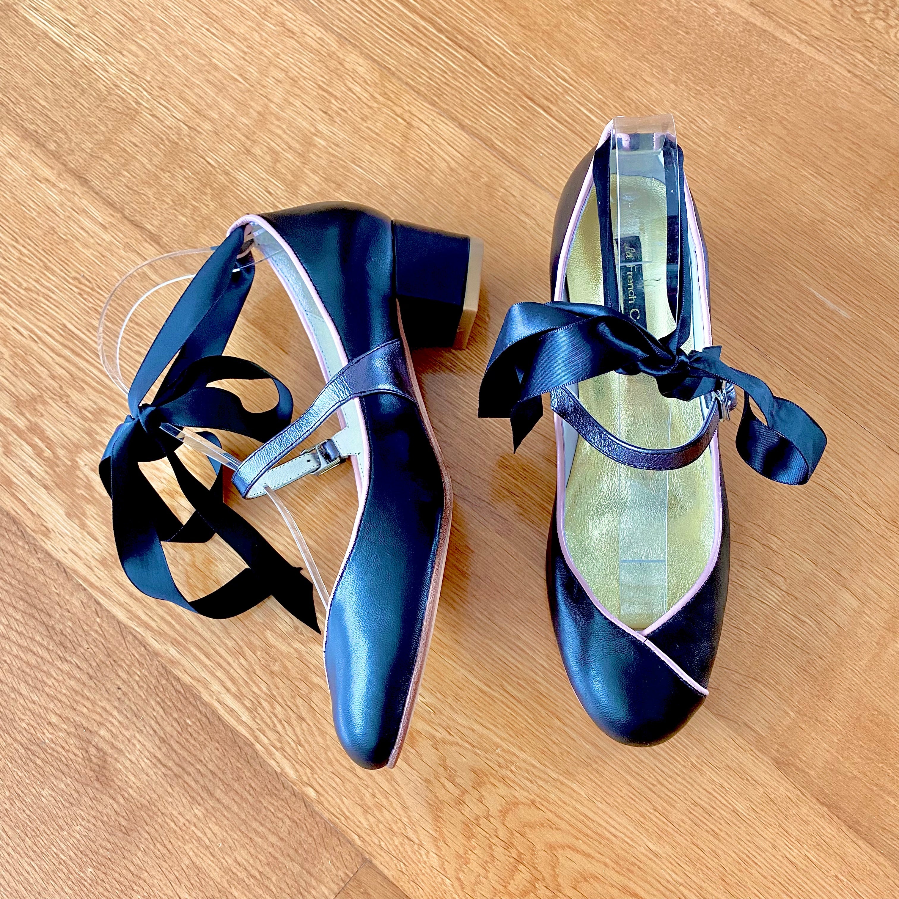 Sample - Black, Silver & baby pink chunky heels Ballerinas, size 37.5 (New)