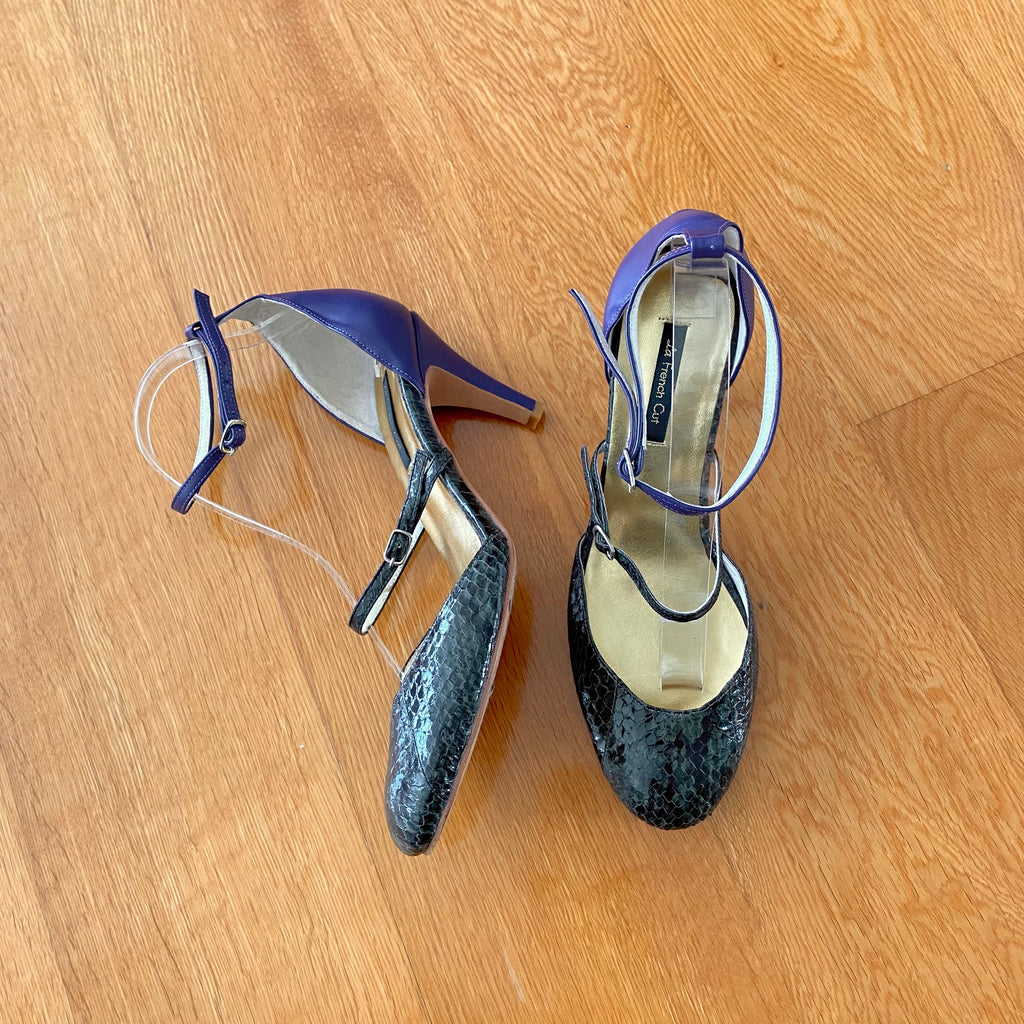 Fitting/ display Sample - Purple leather & Dark grey snake pumps, size 40 (Grade A)