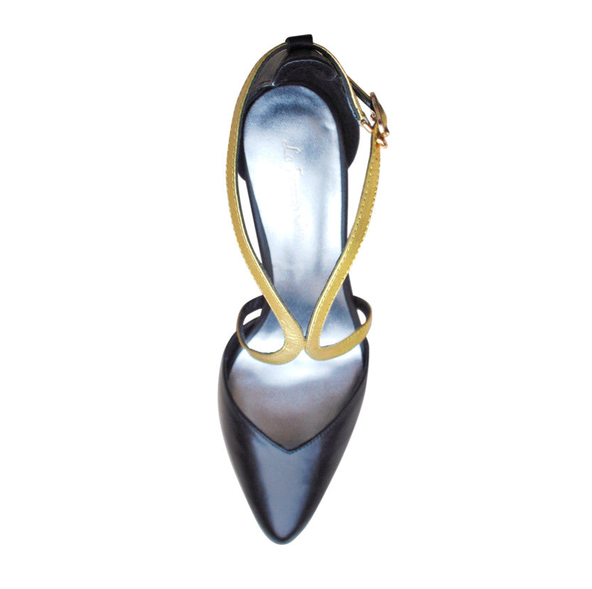 Fitting/ displays - Black and Gold pointy leather Pumps - Sizes 38, 40 (Grade A)