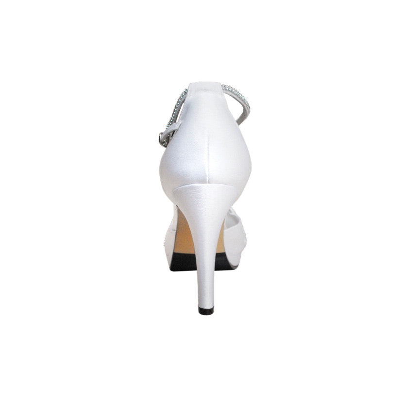 White satin and crystals peep toe sandals  - Large width