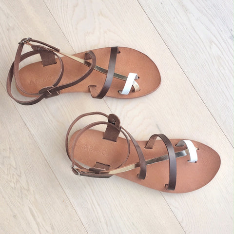 Leather Flat Sandals - Persian Style Gold