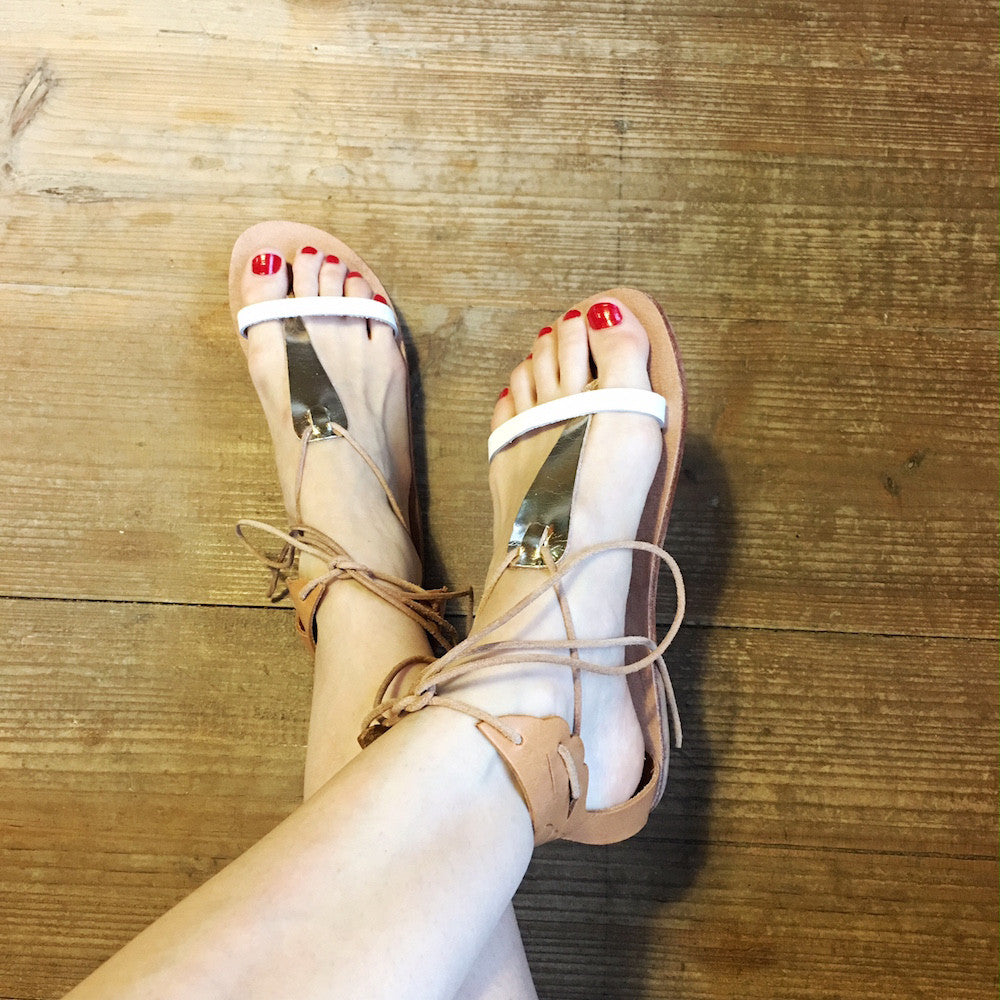 Leather Flat Sandals - Roman Style Gold