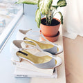 Spring Limited - Grey and White T-strap pumps