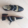 Winter Limited - Navy leather and printed cotton cut-out Derbys