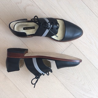 Winter Limited - Navy leather and printed cotton cut-out Derbys