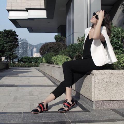 Winter Limited - Navy leather and printed cotton cut-out Derbys