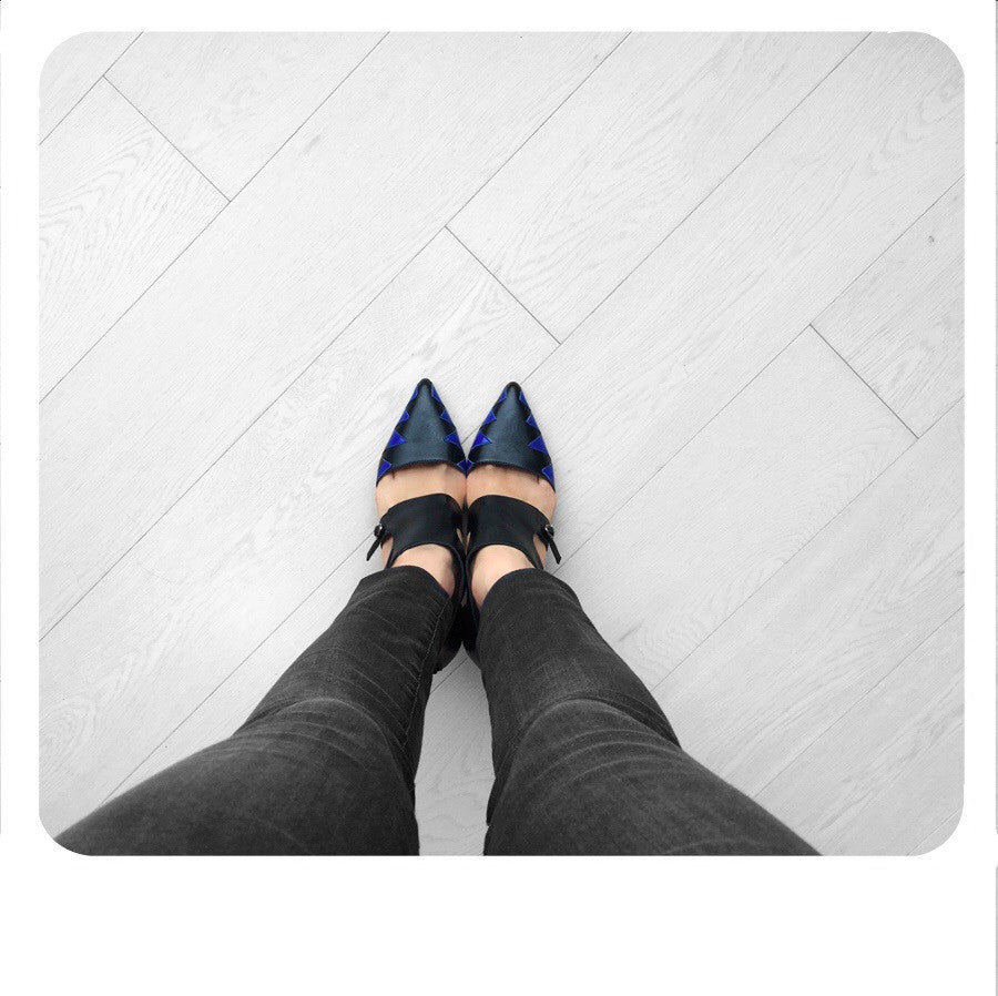 Fitting/ display Sample - Black and blue cut-out ankle boots, size 37.5 (Grade B)