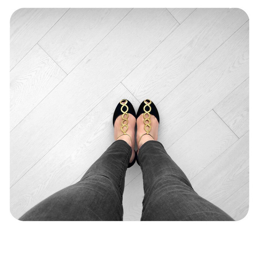 Fitting/ display Sample - Gold & black suede peep toe platforms, size 37.5 (Grade A)