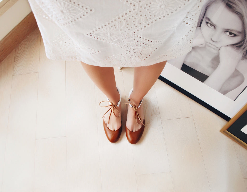 Spring Limited - Brown and White leather pumps