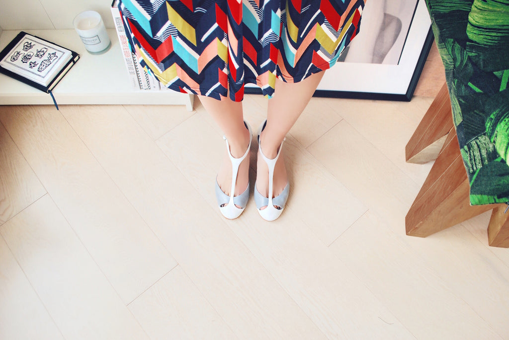 Spring Limited - Grey and White T-strap pumps