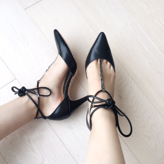 Winter Limited - Black and Grey Glitters T-strap pumps