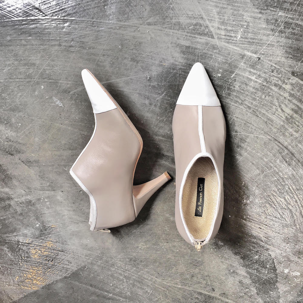 Spring Limited - Nude and White leather low ankle boot, size 36