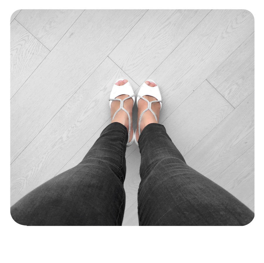 White satin and crystals peep toe sandals  - Large width