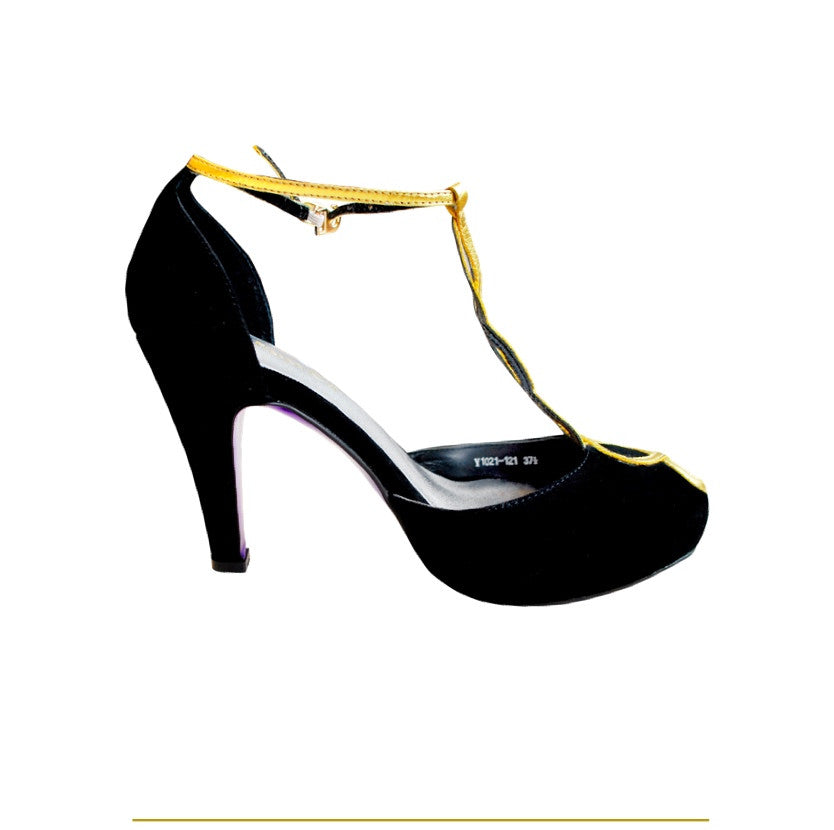 Fitting/ display Sample - Gold & black suede peep toe platforms, size 37.5 (Grade A)