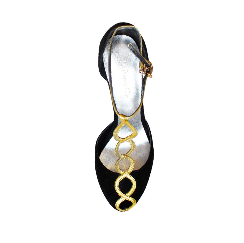 Fitting/ display Sample - Gold & black suede peep toe platforms, size 37.5 (Grade A)