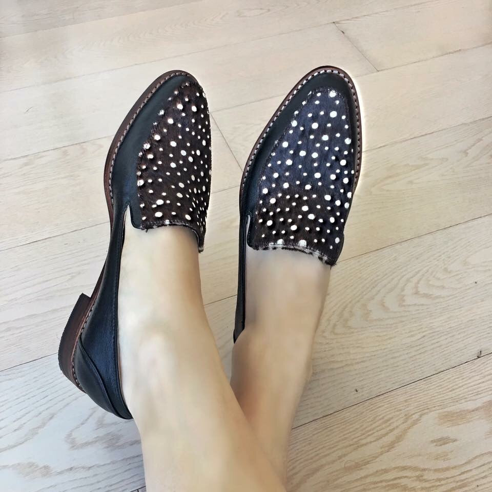 Winter Limited - Black leather and printed hair Loafers