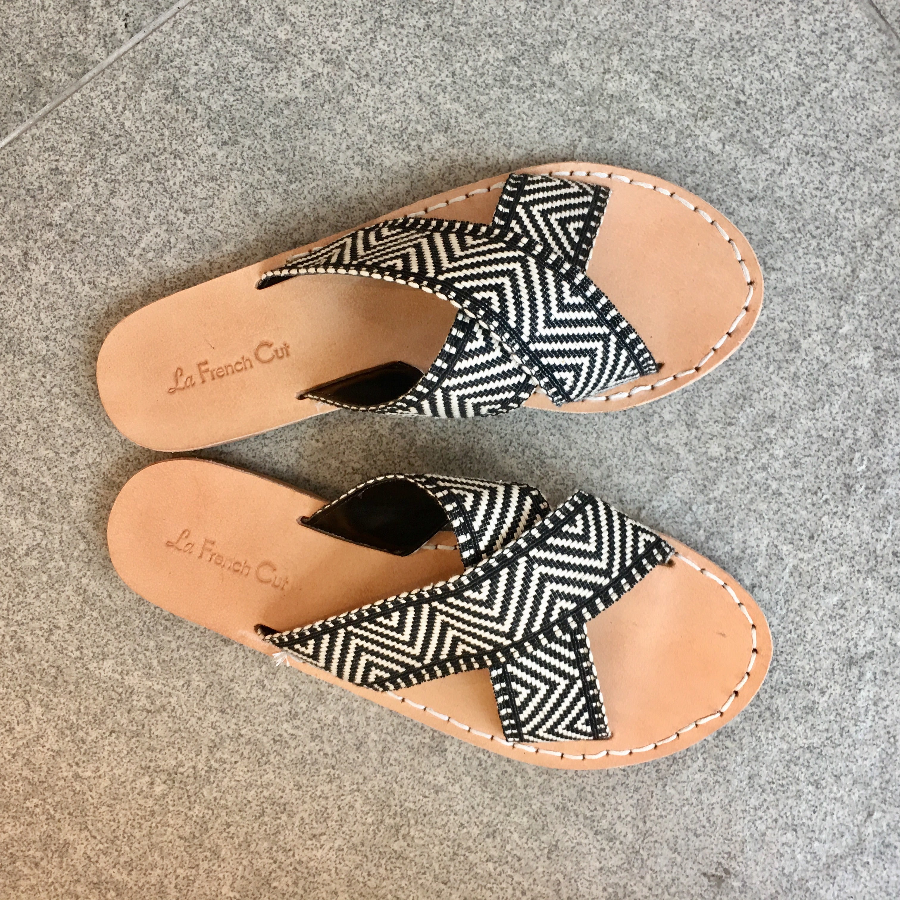 Limited collection Leather Flat Sandals - Ottoman Style with printed fabric, multi-sizes