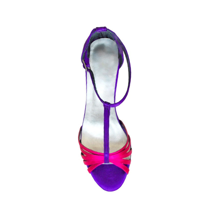 Fitting/ display Sample - Purple & pink Satin strappy heels, size 37.5 (Grade C)