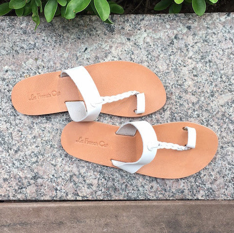 Leather Flat Sandals - Egyptian Style White