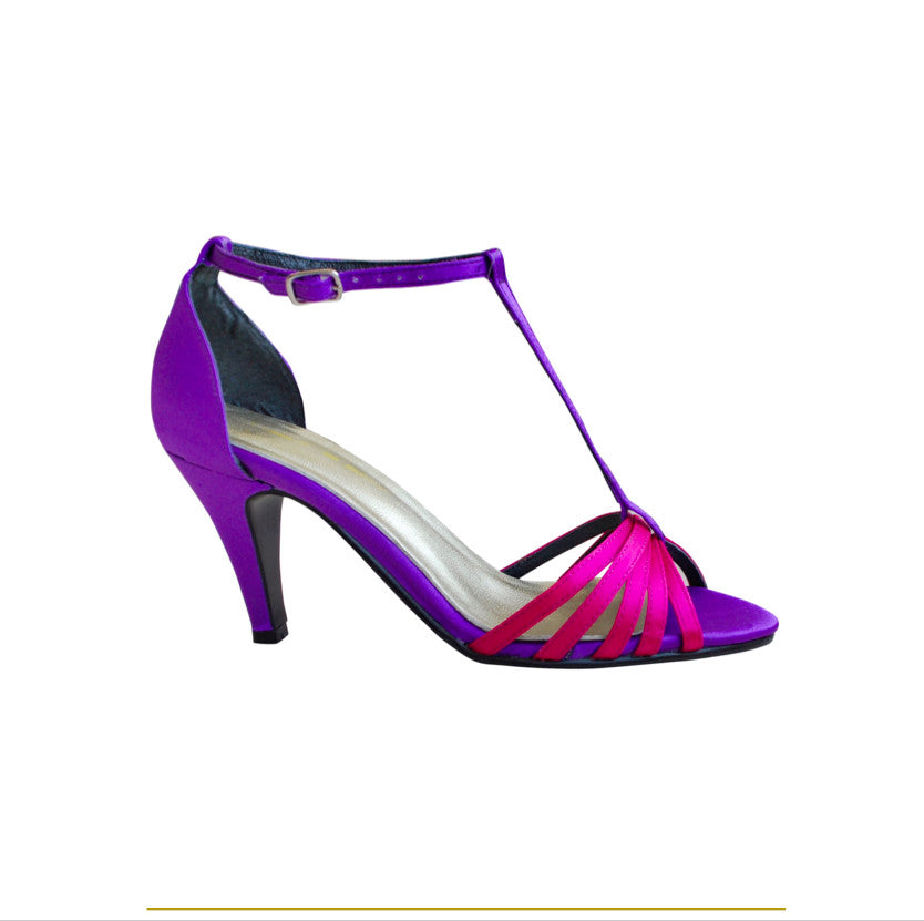 Fitting/ display Sample - Purple & pink Satin strappy heels, size 37.5 (Grade C)