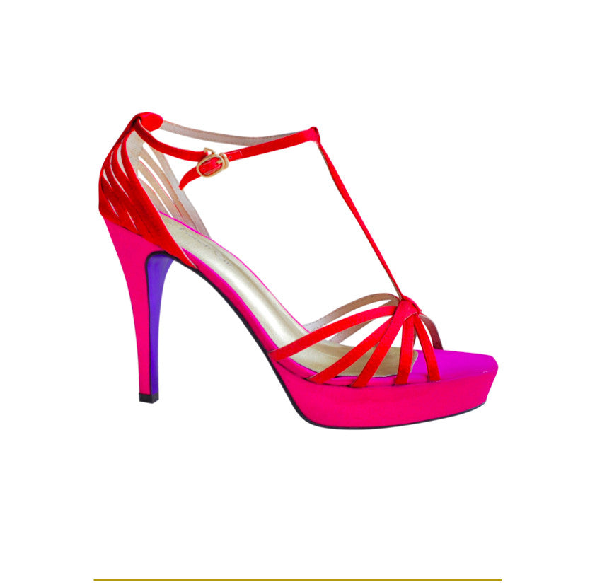 Summer Limited - Red & pink satin strappy platform heels, size 37 (Grade B)