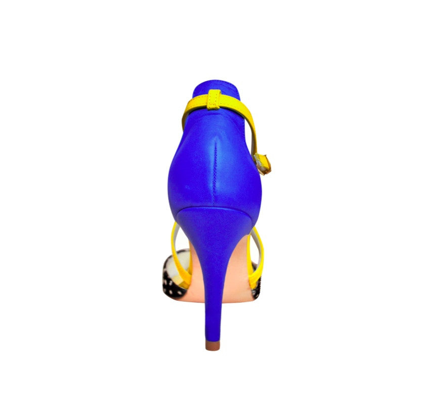 Fitting/ display Sample - Printed hair, blue & yellow pointy pumps, size 37.5 (Grade B)