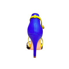 Fitting/ display Sample - Printed dots, blue and yellow pointy pumps, size 37.5